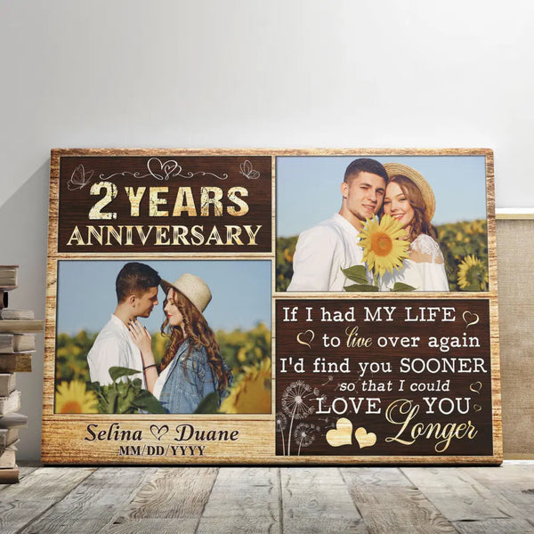 Personalized Canvas Prints, Custom Photo, Gifts For Couples, Wedding Date 2nd Anniversary Gifts, Love You Longer Dem Canvas