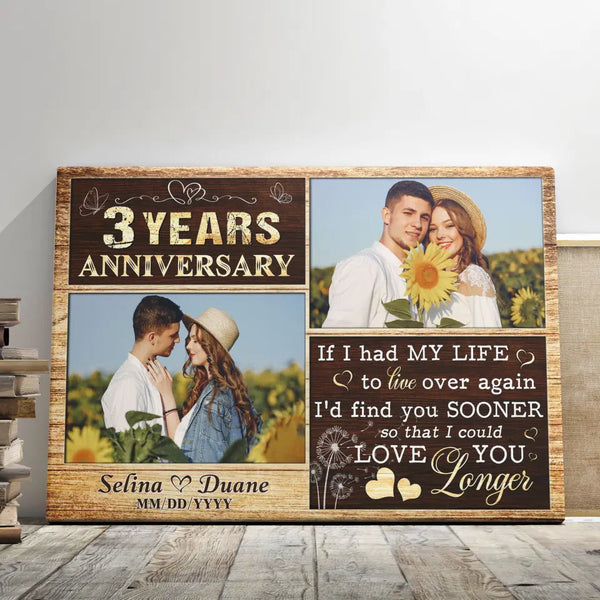 Personalized Canvas Prints, Custom Photo, Gifts For Couples, Wedding Date 3rd Anniversary Gifts, Love You Longer Dem Canvas