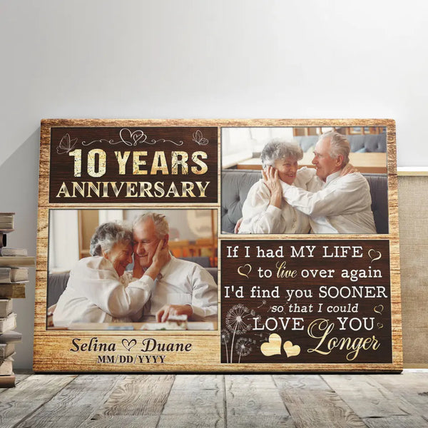 Personalized Canvas Prints, Custom Photo, Gifts For Couples, Wedding Date 10th Anniversary Gifts, Love You Longer Dem Canvas