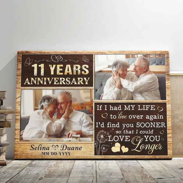 Personalized Canvas Prints, Custom Photo, Gifts For Couples, Wedding Date 11th Anniversary Gifts, Love You Longer Dem Canvas