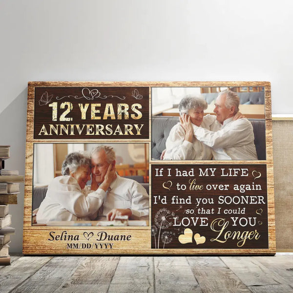 Personalized Canvas Prints, Custom Photo, Gifts For Couples, Wedding Date 12th Anniversary Gifts, Love You Longer Dem Canvas