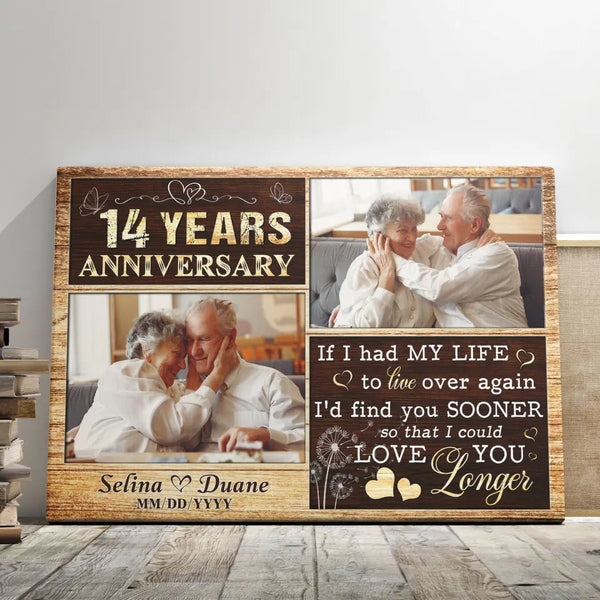 Personalized Canvas Prints, Custom Photo, Gifts For Couples, Wedding Date 14th Anniversary Gifts, Love You Longer Dem Canvas