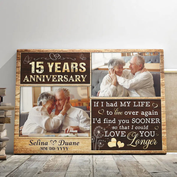 Personalized Canvas Prints, Custom Photo, Gifts For Couples, Wedding Date 15th Anniversary Gifts, Love You Longer Dem Canvas