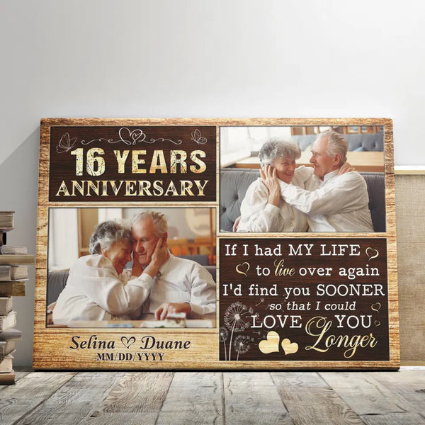 Personalized Canvas Prints, Custom Photo, Gifts For Couples, Wedding Date 16th Anniversary Gifts, Love You Longer Dem Canvas