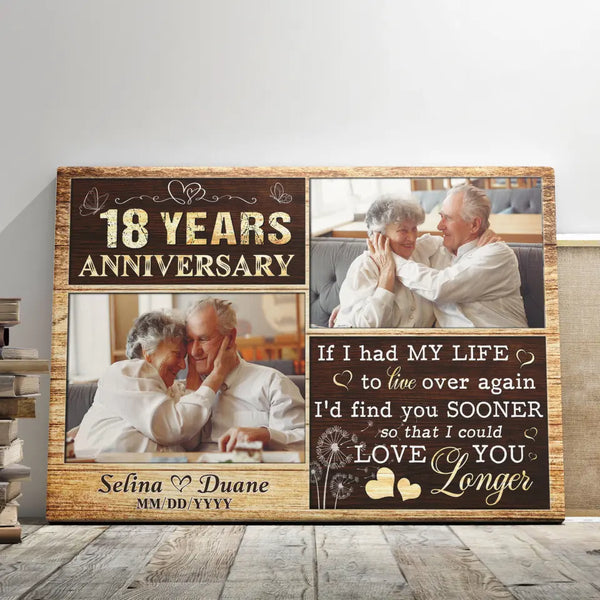 Personalized Canvas Prints, Custom Photo, Gifts For Couples, Wedding Date 18th Anniversary Gifts, Love You Longer Dem Canvas