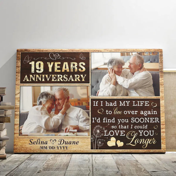 Personalized Canvas Prints, Custom Photo, Gifts For Couples, Wedding Date 19th Anniversary Gifts, Love You Longer Dem Canvas
