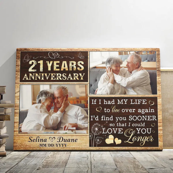 Personalized Canvas Prints, Custom Photo, Gifts For Couples, Wedding Date 21st Anniversary Gifts, Love You Longer Dem Canvas