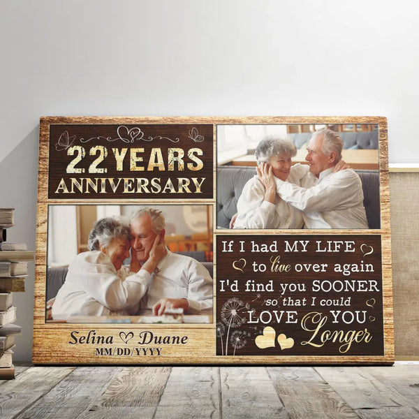 Personalized Canvas Prints, Custom Photo, Gifts For Couples, Wedding Date 22nd Anniversary Gifts, Love You Longer Dem Canvas