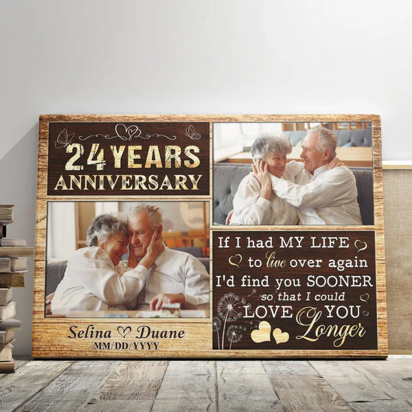 Personalized Canvas Prints, Custom Photo, Gifts For Couples, Wedding Date 24th Anniversary Gifts, Love You Longer Dem Canvas