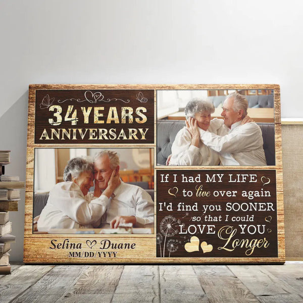 Personalized Canvas Prints, Custom Photo, Gifts For Couples, Wedding Date 34th Anniversary Gifts, Love You Longer Dem Canvas