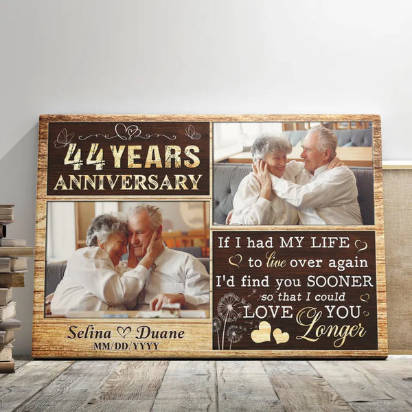 Personalized Canvas Prints, Custom Photo, Gifts For Couples, Wedding Date 44th Anniversary Gifts, Love You Longer Dem Canvas