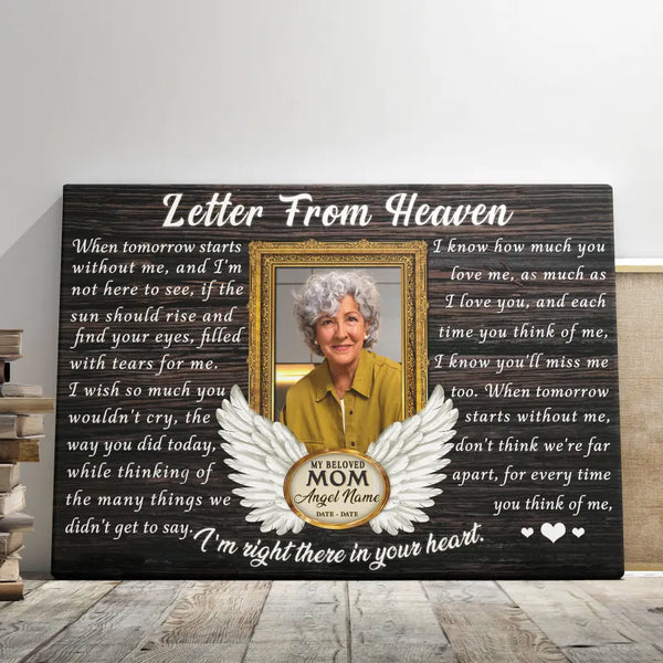 Personalized Canvas Prints, Custom Photo, Memorial Gifts, Sympathy Gifts, Loss Of Mom, Angel Wings Letter From Heaven Dem Canvas