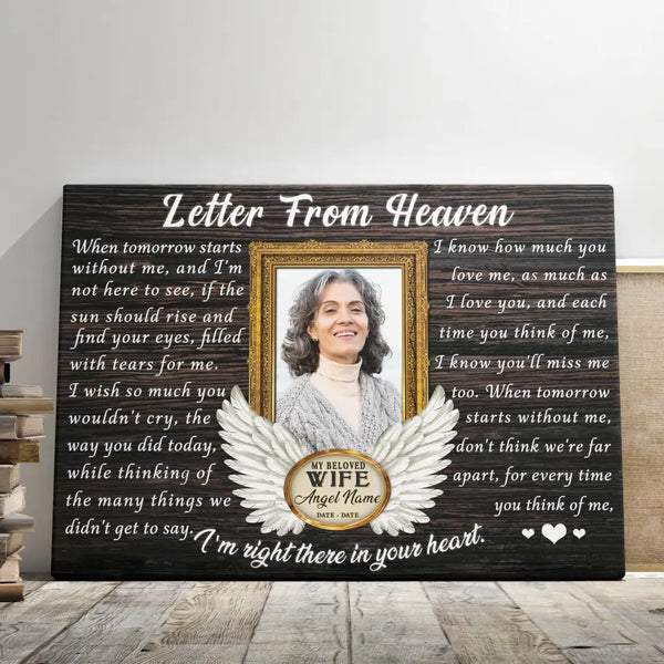 Personalized Canvas Prints, Custom Photo, Memorial Gifts, Sympathy Gifts, Loss Of Wife, Angel Wings Letter From Heaven Dem Canvas