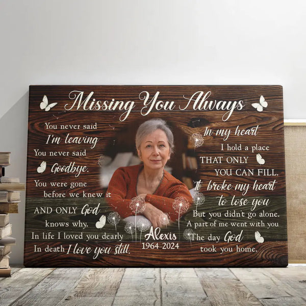 Personalized Canvas Prints, Custom Photo, Memorial Gifts, Remembrance Gifts, Loss Of Loved One, Missing You Always Dem Canvas