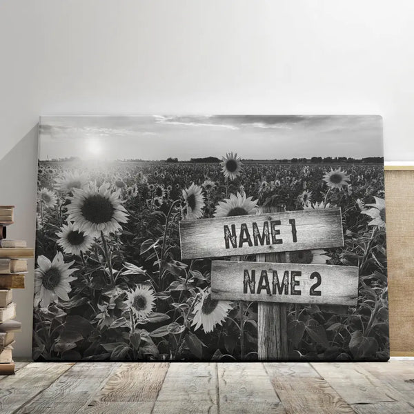 Street Sign Black and White Canvas Prints Family Street Sign Custom Multi-Name Street Sign Gifts For Anniversary Sunflower Field Color Dem canvas