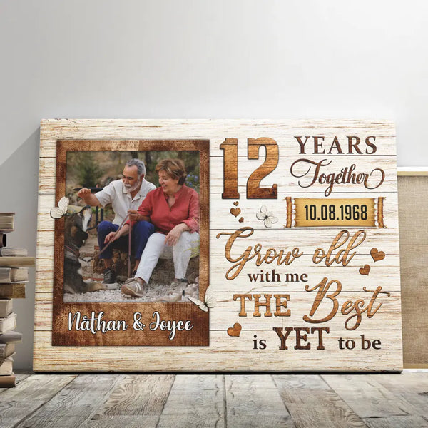 Personalized Canvas Prints, Custom Photo, Gifts For Couples, Wedding Gifts, 12th Anniversary Gifts, Grow Old Dem Canvas