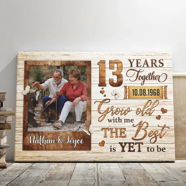 Personalized Canvas Prints, Custom Photo, Gifts For Couples, Wedding Gifts, 13th Anniversary Gifts, Grow Old Dem Canvas