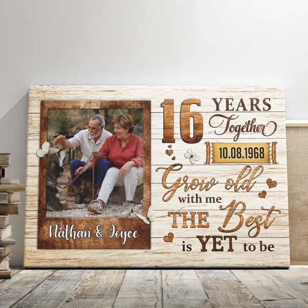 Personalized Canvas Prints, Custom Photo, Gifts For Couples, Wedding Gifts, 16th Anniversary Gifts, Grow Old Dem Canvas