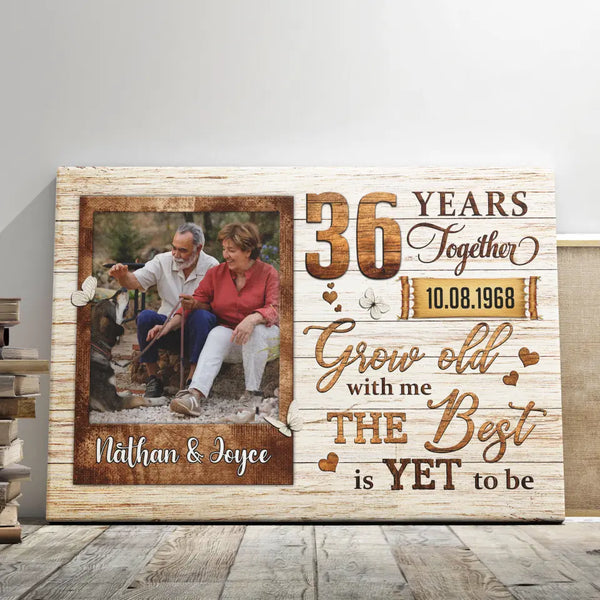 Personalized Canvas Prints, Custom Photo, Gifts For Couples, Wedding Gifts, 36th Anniversary Gifts, Grow Old Dem Canvas