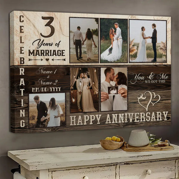 Personalized Canvas Prints, Custom Photo, Happy Wedding Anniversary Gifts, Marriage Gifts, 3 Years Married Gifts Wife Husband Present Dem Canvas