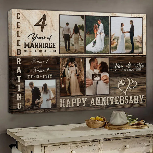 Personalized Canvas Prints, Custom Photo, Happy Wedding Anniversary Gifts, Marriage Gifts, 4 Years Married Gifts Wife Husband Present Dem Canvas