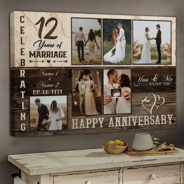 Personalized Canvas Prints, Custom Photo, Happy Wedding Anniversary Gifts, Marriage Gifts, 12 Years Married Gifts Wife Husband Present Dem Canvas