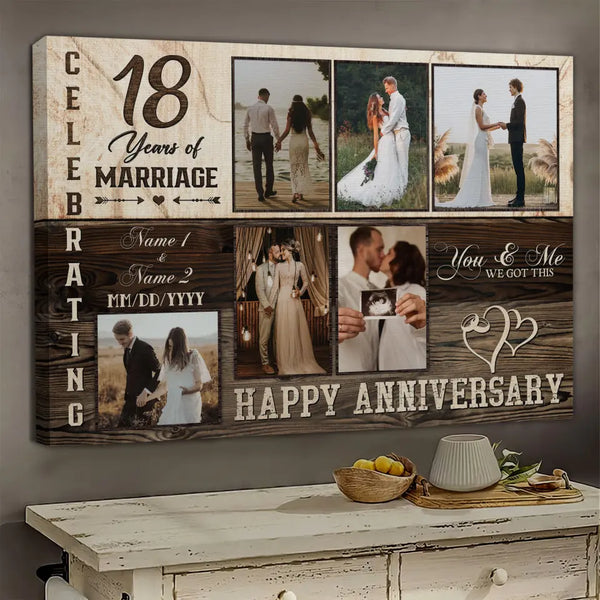 Personalized Canvas Prints, Custom Photo, Happy Wedding Anniversary Gifts, Marriage Gifts, 18 Years Married Gifts Wife Husband Present Dem Canvas