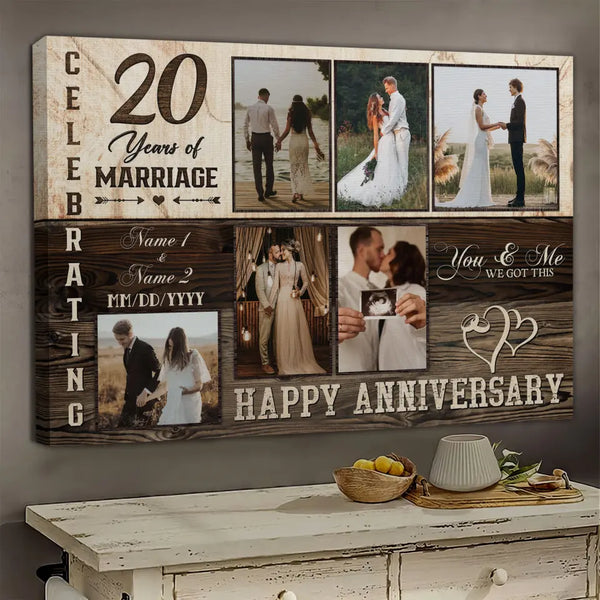 Personalized Canvas Prints, Custom Photo, Happy Wedding Anniversary Gifts, Marriage Gifts, 20 Years Married Gifts Wife Husband Present Dem Canvas