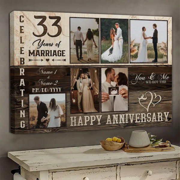 Personalized Canvas Prints, Custom Photo, Happy Wedding Anniversary Gifts, Marriage Gifts, 33 Years Married Gifts Wife Husband Present Dem Canvas