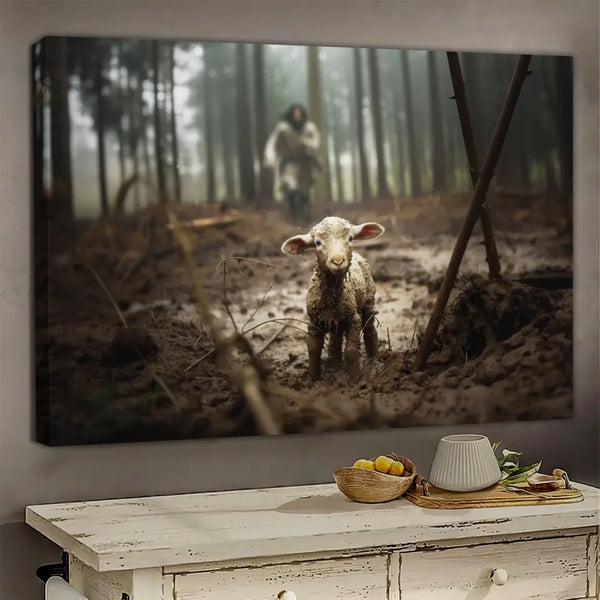 Canvas Prints, Jesus Running After a Lost Lamb, Jesus Lamb of God, Jesus and Lamb Art, Christian Canvas, Luke 15:3-7 Dem Canvas