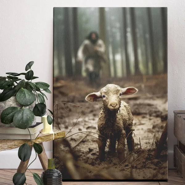 Canvas Prints, Jesus Running After a Lost Lamb, Jesus Lamb of God, Christian Canvas, Jesus and Lamb Art, Luke 15:3-7 Dem Canvas