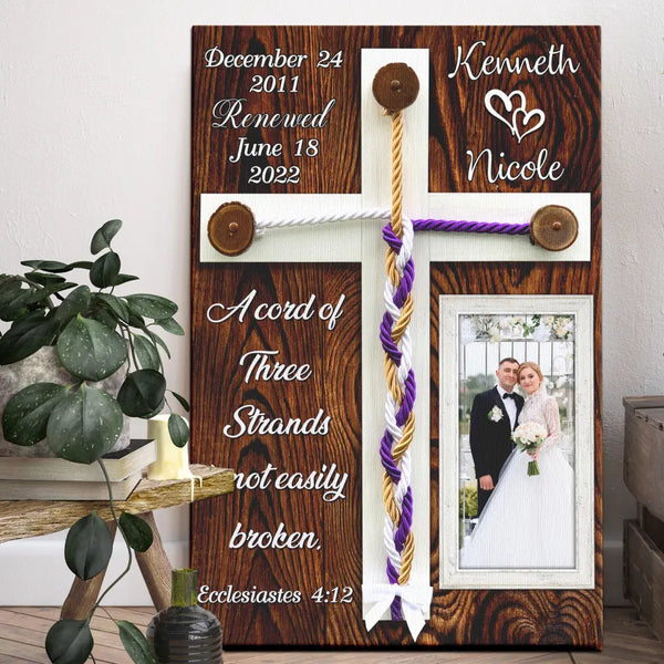 Personalized Canvas Prints, Custom Photo, Gifts For Couples, Wedding Gifts, A Cord Of Three, Ecclesiastes 4:12 Dem Canvas