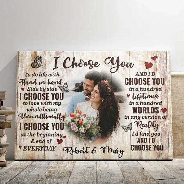 Personalized Canvas Prints, Custom Photo, Gifts For Couples, Wedding Gifts, Wooden Style I Choose You Dem Canvas