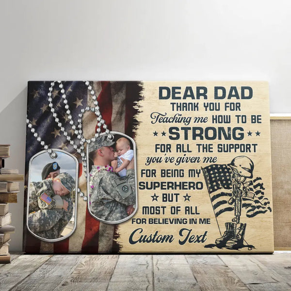 Personalized Canvas Prints, Custom Photo, Gifts for Veterans, Father's Day, Dear Veteran Dad Gift For Dad, In Army Military From Son Dem Canvas