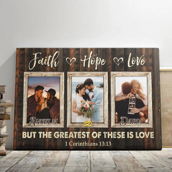 Personalized Canvas Prints, Custom Photo, Gifts For Couples, Wedding Gifts, Best Gift For Husband And Wife, Faith Hope Love Dem Canvas