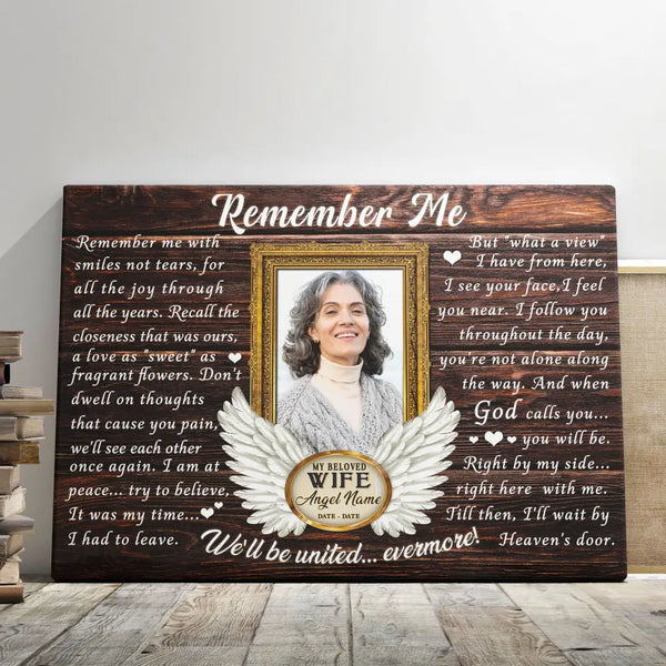 Personalized Canvas Prints, Custom Photo, Memorial Gifts, Sympathy Gifts, Loss Of Wife, Angel Wings Remember Me Dem Canvas