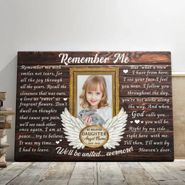 Personalized Canvas Prints, Custom Photo, Memorial Gifts, Sympathy Gifts, Loss Of Daughter, Angel Wings Remember Me Dem Canvas