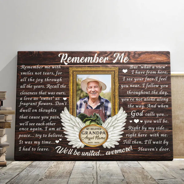 Personalized Canvas Prints, Custom Photo, Memorial Gifts, Sympathy Gifts, Loss Of Grandpa, Angel Wings Remember Me Dem Canvas