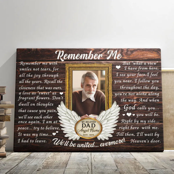 Personalized Canvas Prints, Custom Photo, Memorial Gifts, Sympathy Gifts, Loss Of Dad, Angel Wings Remember Me Dem Canvas