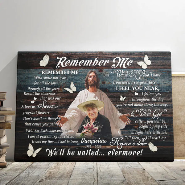 Personalized Canvas Prints, Custom Photo, Memorial Gifts, Sympathy Gifts, Safe In The Arms Of Jesus, Remember Me Dem Canvas