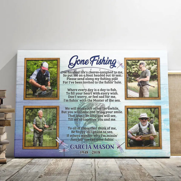Personalized Canvas Prints, Custom Photo, Memorial Gifts, Sympathy Gifts, Loss Of Dad, Loss Of Grandpa Rest In Peace Gone Fishing Dem Canvas
