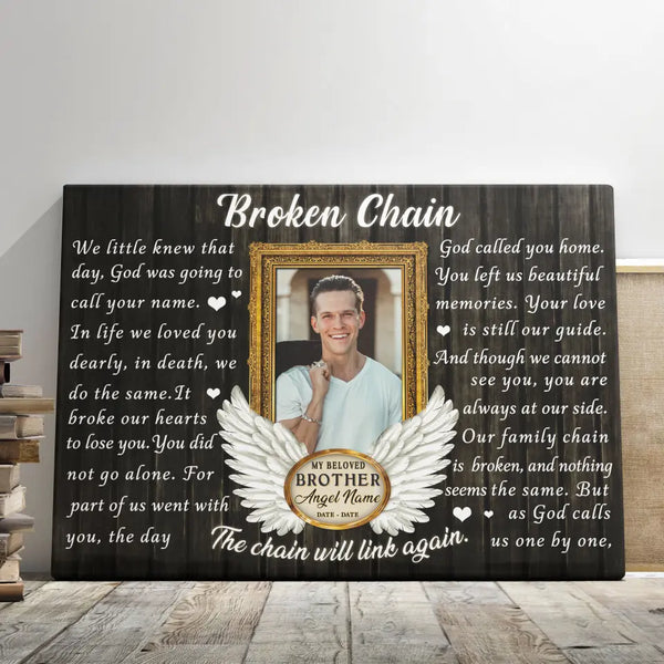 Personalized Canvas Prints, Custom Photo, Memorial Gifts, Sympathy Gifts, Loss Of Brother, Angel Wings Broken Chain Dem Canvas