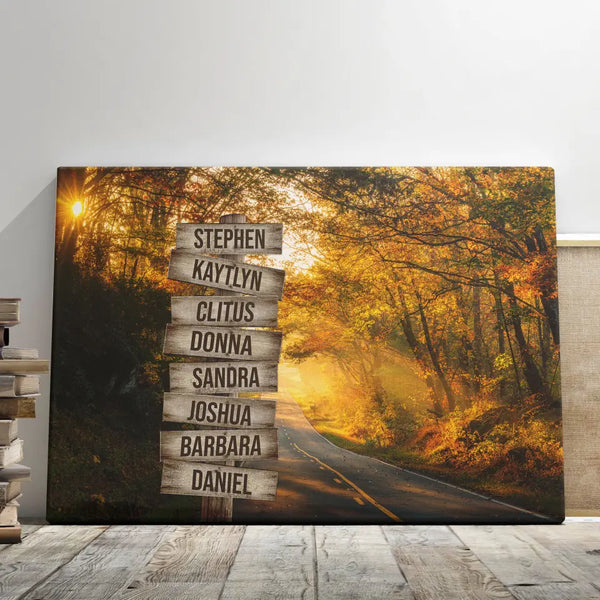 Personalized Photo Canvas Prints, Couple Gifts, Family Gifts, Gifts For Him For Her, Vintage Wooden Sign With Name, Autumn Heart Dem Canvas