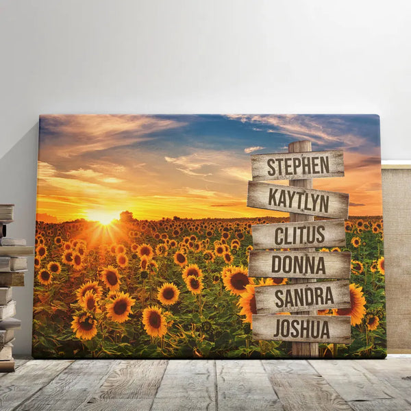 Personalized Photo Canvas Prints, Couple Gifts, Family Gifts, Gifts For Him For Her, Vintage Wooden Sign With Name, Sunflower Garden Dem Canvas