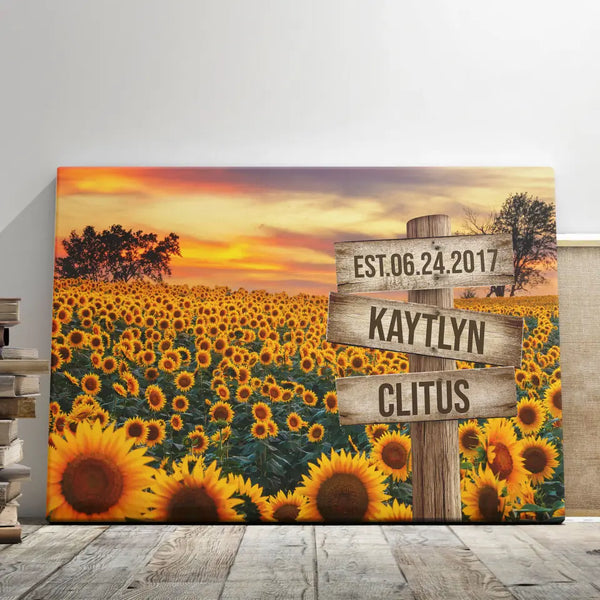 Personalized Photo Canvas Prints, Couple Gifts, Gifts For Him For Her, Engagement Couple Gifts, Vintage Wooden Sign, Sunflower  Dem Canvas