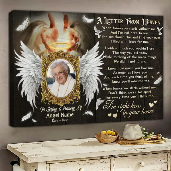 Personalized Canvas Prints, Custom Photo Sympathy Gifts, Remembrance Gifts, Bereavement Gifts,   Safe In His Arms, A Letter From Heaven Dem Canvas