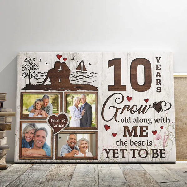 Personalized Photo Canvas Prints, Gifts For Couples, Wedding Anniversary, Gift For Couples, 10th Anniversary, Grow Old Along With Me Dem Canvas