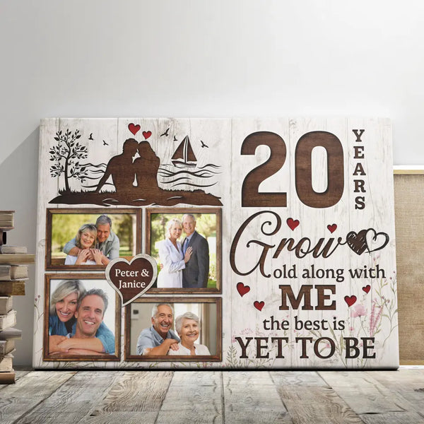Personalized Photo Canvas Prints, Gifts For Couples, Wedding Anniversary, Gift For Couples, 20th Anniversary, Grow Old Along With Me Dem Canvas