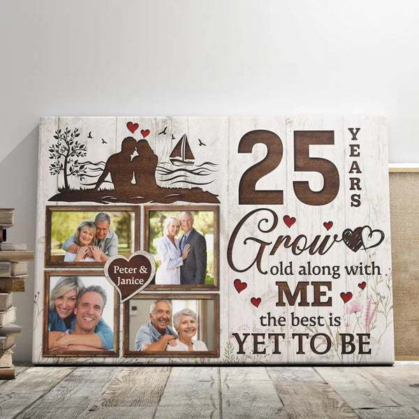 Personalized Photo Canvas Prints, Gifts For Couples, Wedding Anniversary, Gift For Couples, 25th Anniversary, Grow Old Along With Me Dem Canvas