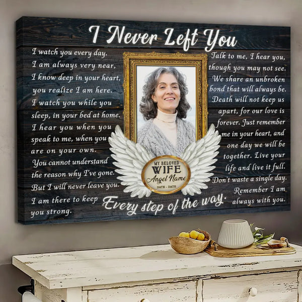 Personalized Canvas Prints, Custom Photo, Memorial Gifts, Sympathy Gifts, Remembrance Gifts, Loss Of Wife, Angel Wings I Never Left You Dem Canvas